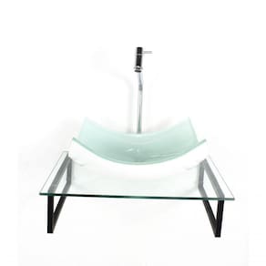Kit Cuba De Vidro Retangular 10mm Branca Com Tampo 50cm Incolor E Suporte Preto
