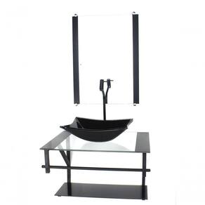Gabinete De Vidro Para Banheiro 60cm Cuba Retangular Preto