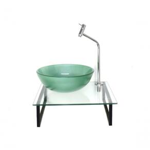 Kit Cuba De Vidro Redonda 10mm Verde Tampo 40cm Incolor Com Suporte Torneira Valvula
