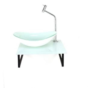 Kit Cuba De Vidro Com Tampo 40cm Branco E Suporte Preto