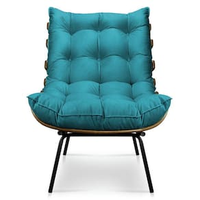 Poltrona Decorativa Costela Escritório Suede Azul Turquesa