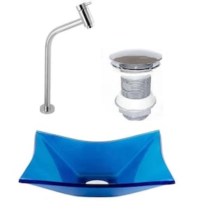 Cuba de Vidro 39cm Azul Escuro + Valvula Click + Torneira