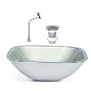 Cuba de Vidro Quadrada 35cm Prata + Valvula + Torneira Metal