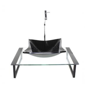 Kit Cuba De Vidro Quadrada 10mm Tampo 50cm Preto Com Suporte Torneira Valvula