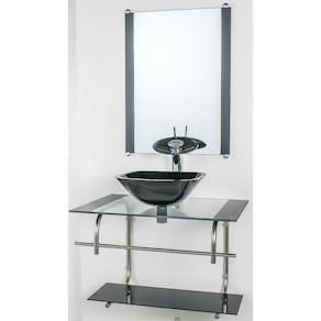 Gabinete De Vidro Inox 70cm Cuba Quadrada Preto