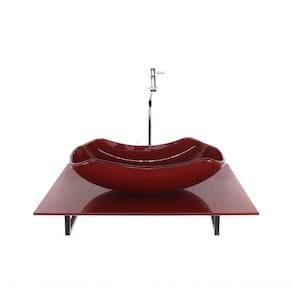 Kit Cuba De Vidro Com Tampo Vermelho E Suporte Preto