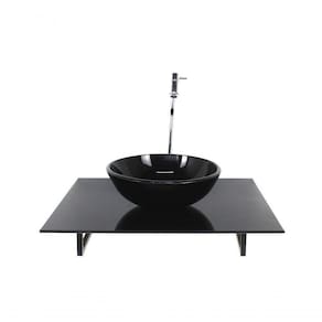 Kit Cuba Vidro Redonda Com Tampo Preto E Torneira Valvula