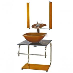 Gabinete 40cm De Vidro Inox Cuba Quadrada Marmore Preto