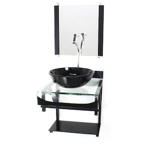Gabinete De Vidro Duplo Cuba Redonda Preto C/Torneira