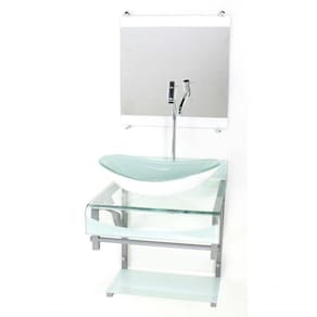 Gabinete De Vidro Duplo Cuba Oval Branco C/Torneira