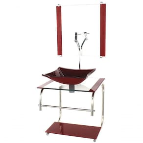 Gabinete De Vidro Para Banheiro 40cm Inox Cuba Quadrada Com Sifao E Torneira Metal Cor:vermelho Cereja