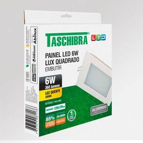 Painel De Led Quadrado Embutir 6w Bivolt Taschibra 3000k Luz Quente