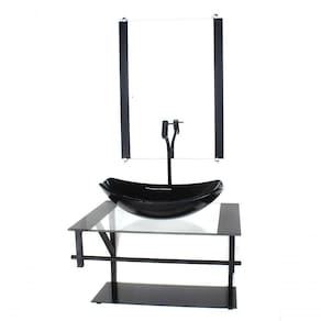 Gabinete De Vidro Para Banheiro 60cm Cuba Com Torneira Preta