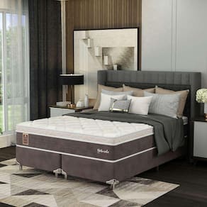 cama box king le com colchão molas ensacadas (67x193x203) marrom e branca