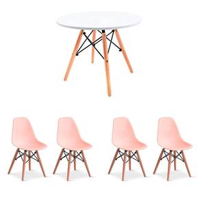 conjunto de mesa infantil well branca com 4 cadeiras eames rosa
