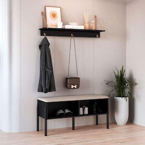 conjunto de banco sapateira com prateleira oslo nero e preto