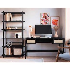 conjunto de escrivaninha com estante oslo preto e nero