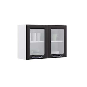 armário aéreo new premium com vidro 2 pt grafite e branco 80 cm