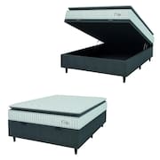 Cama Box Baú Colchão Casal Molas Ensacadas City Pillow Top 138x188x64cm Branco / Preto Hellen - Suporta até 110kg por Pessoa