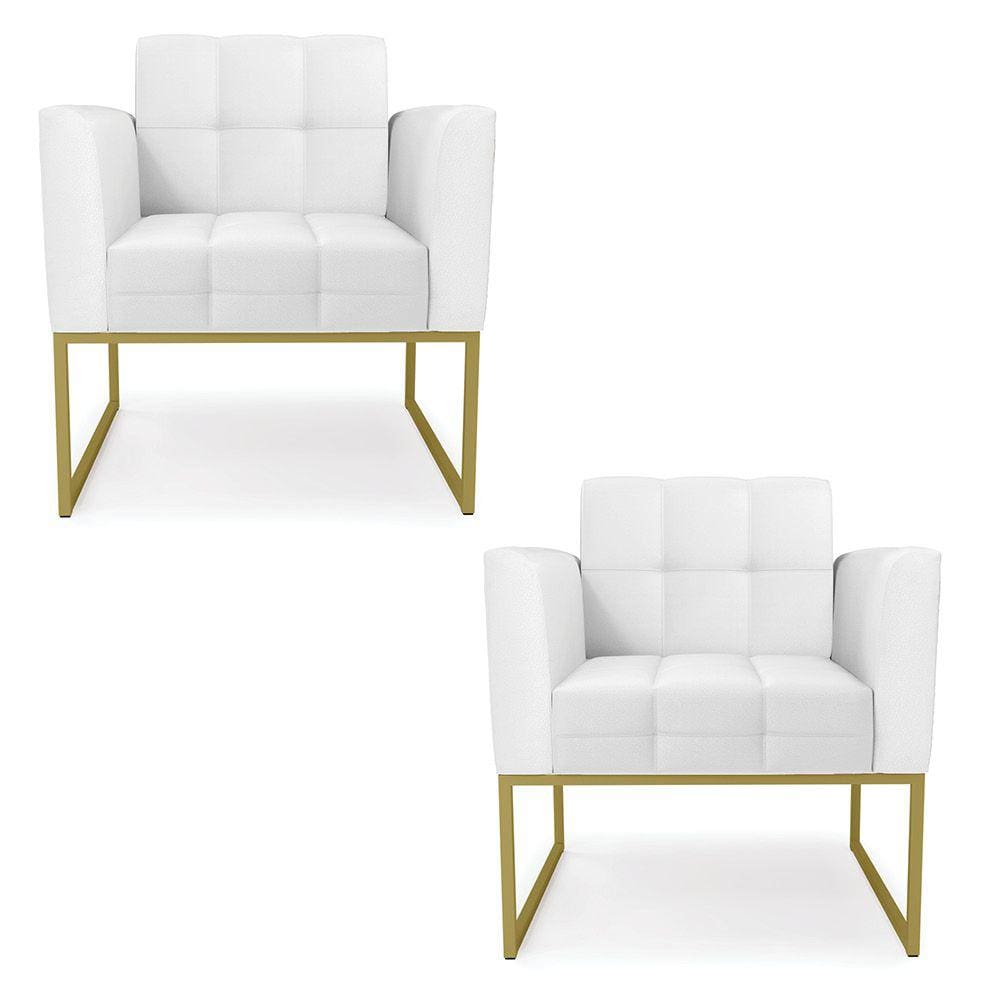Kit 2 Poltronas Elisa Corino Branco Base Metálica Industrial Dourado - D`Rossi