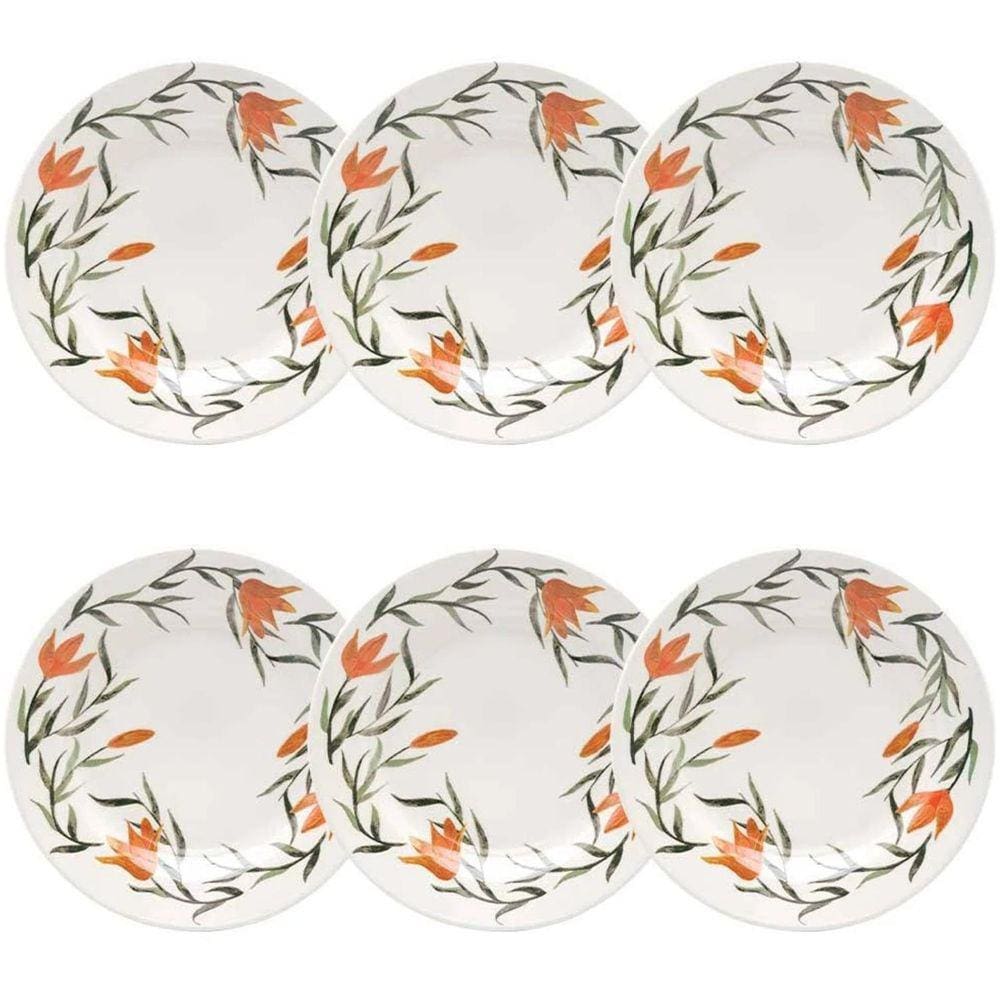 Jogo De Pratos Sobremesa Oxford Cerâmica Lírios 18Cm 6 Pç