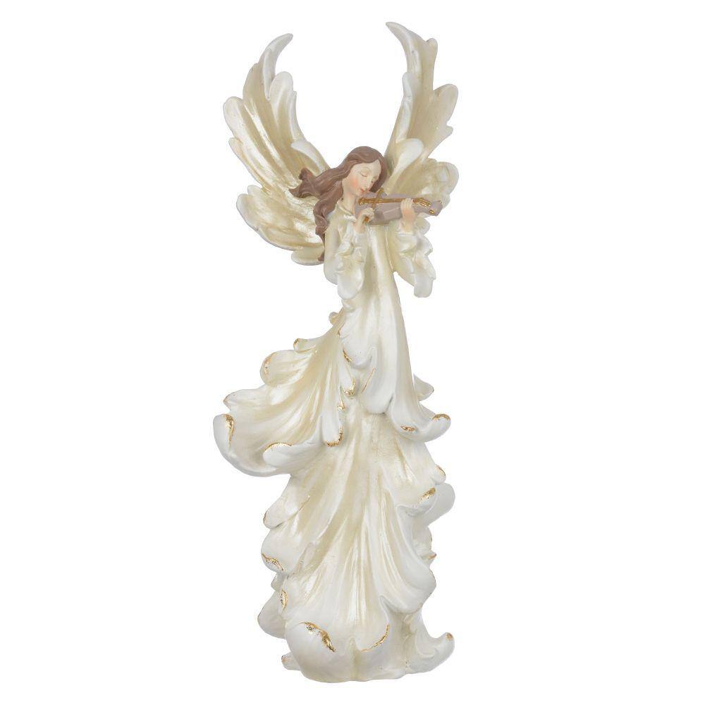 Escultura Decorativa Anjo Natalino em Resina Branco e Bege 36,5x10 cm F04 - D`Rossi