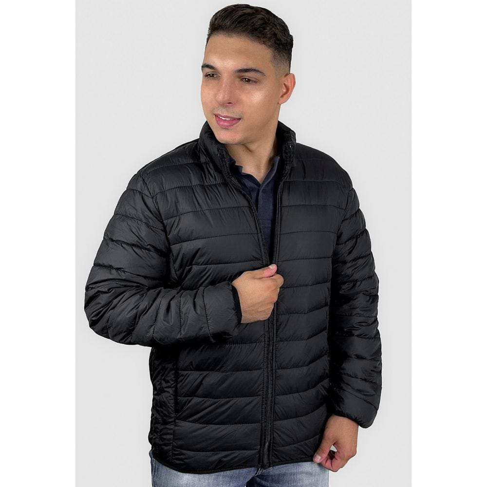 Jaqueta Puffer Nylon Casual Leve Impermeável Masculina Capuz Removível