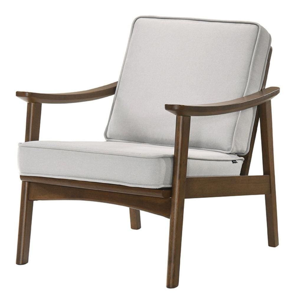 Poltrona Amy Rivattis Estofado Linho Cru Base Madeira
