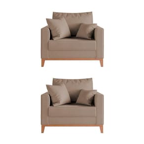 Kit 2 Poltronas Beny Amamentação Com 2 Almofadas Base Em Madeira Maciça Tecido Veludo Bege Bege