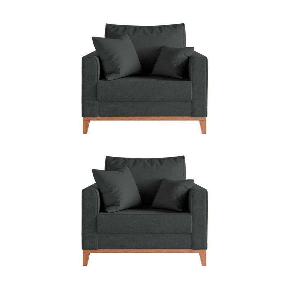 Kit 2 Poltronas Beny Amamentação Com 2 Almofadas Base Em Madeira Maciça Tecido Veludo Cinza Cinza
