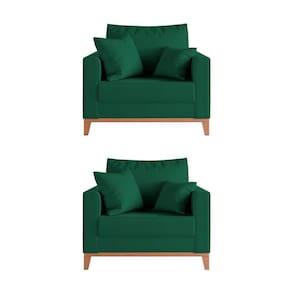 Kit 2 Poltronas Beny Decorativa Com 2 Almofadas Veludo Verde Base Em Madeira Maciça - Cor: Verde