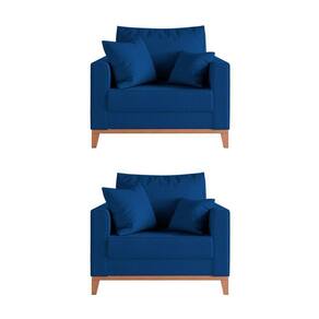 Kit 2 Poltronas Beny Amamentação Com 2 Almofadas Base Em Madeira Maciça Tecido Veludo Azul Azul