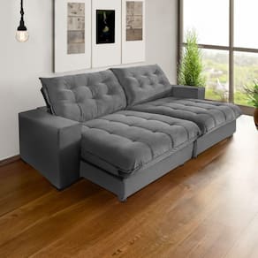 Sofá Califórnia Retrátil E Reclinável 5 Lugares 2,50m Com Molas Ensacadas E Pillow Cinza Cinza