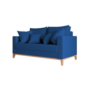 Sofá Beny Para Amamentação Base Madeira Maciça Veludo Azul - Cor: Azul