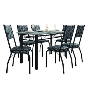 Conjunto Sala De Jantar Mesa Tampo Granito 1,40m Com 6 Cadeiras Diana Preto / Mosaico Artefamol