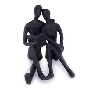 Escultura Decorativa Casal Sentado em Metal Preto 12 cm F04 - D`Rossi