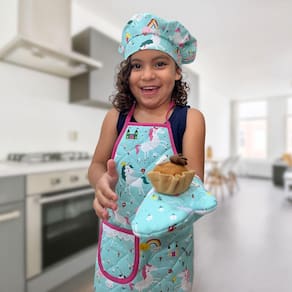 Kit Avental Infantil com Touca e Luva 3Pçs Unicórnio Real