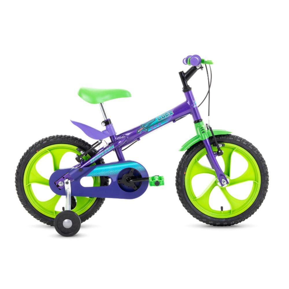 Bicicleta aro 16 freio V-brake com rodinhas Roxo Ludi Houston