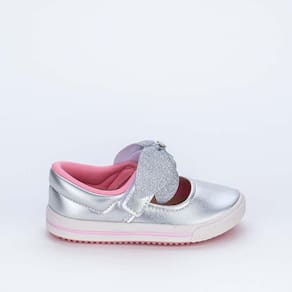 Tênis estilo Sapatilha Para Menina com Laço de Glitter Prata