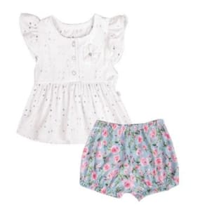 Conjunto Bebê Blusa com Short Floral Branco Menina - Hug