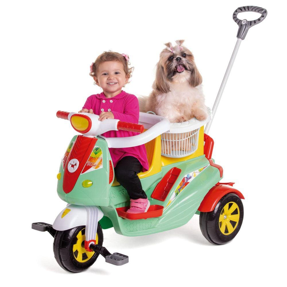 Carrinho Motoca Triciclo Para 02 Crianças ou para 1 criança e 1 pet Moto Duo Color Calesita