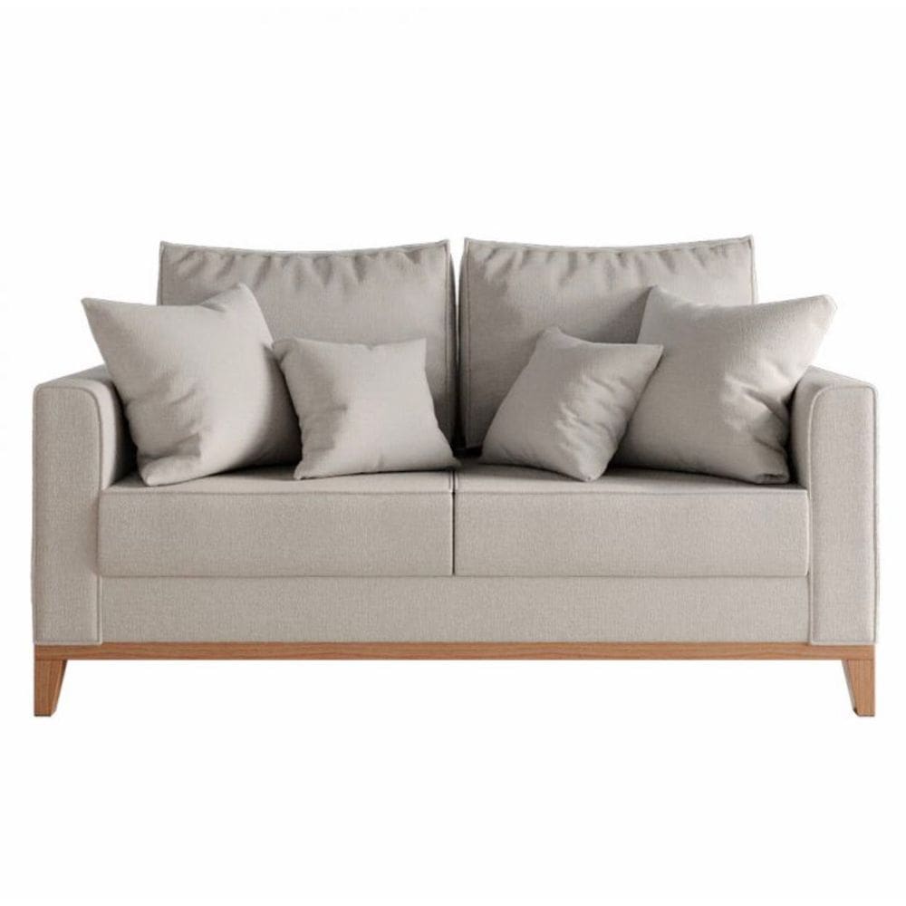 Sofá 2 Lugares Decorativo Beni Base Madeira Linho Bege - Montanaris Decor