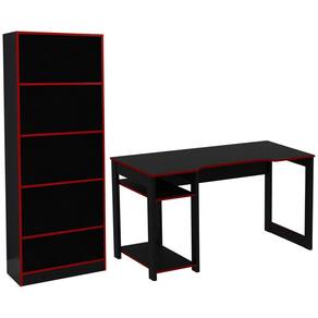 Conjunto Mesa e Armario Gamer ME4141 ME4152 Preto Vermelho Tecno Mobili