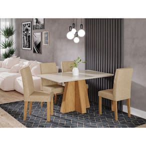 Conjunto Sala de Jantar Mesa Patricia 130cm 4 Cadeiras Maia Cimol