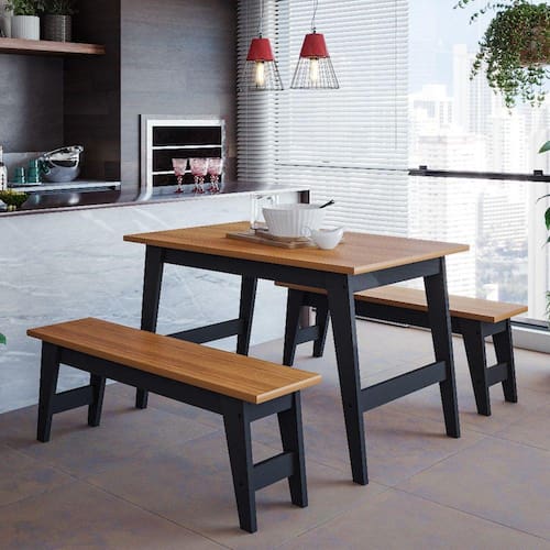 imagem-Conjunto Sala de Jantar Mesa e 2 Bancos Aurora Cimol Móveis - Cinza
