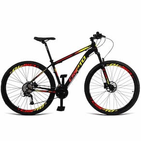 Bicicleta Aro 29 Cripto 21 Marchas Freios Disco C- Suspensão - 19" Preto-amarelo E Vermelho