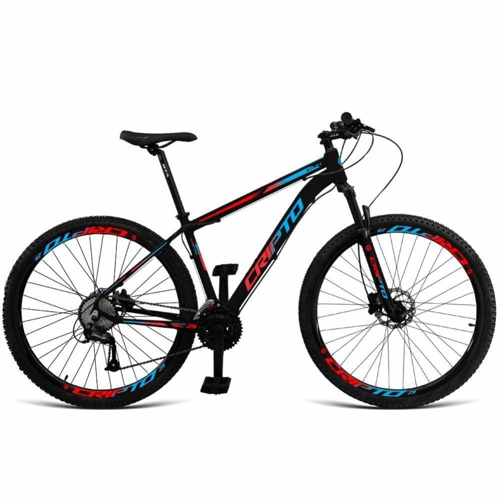 Bicicleta Aro 29 Cripto 24 Marchas Shimano Freios Hidraulico - 21” Preto-Azul E Vermelho