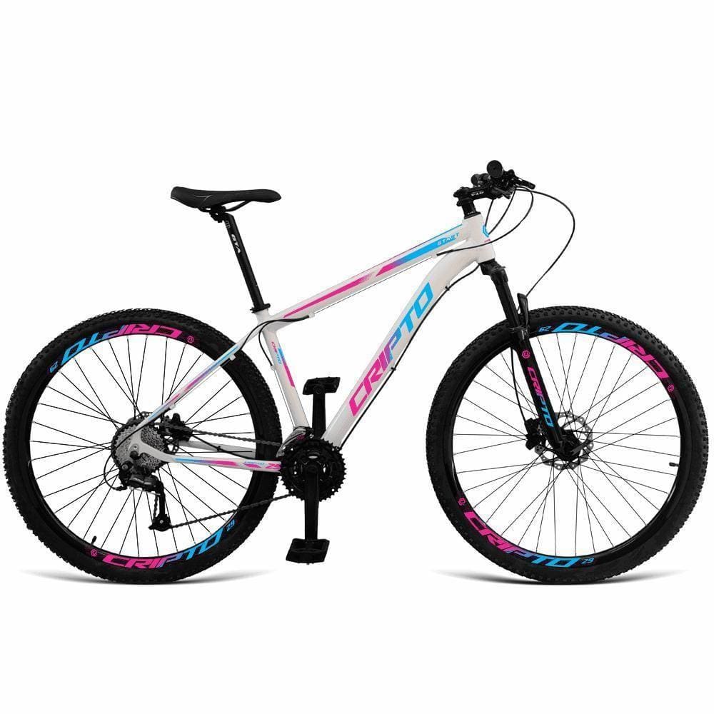 Bicicleta Aro 29 Cripto 24 Marchas Shimano E Freios Disco - 19" Branco-Azul E Rosa