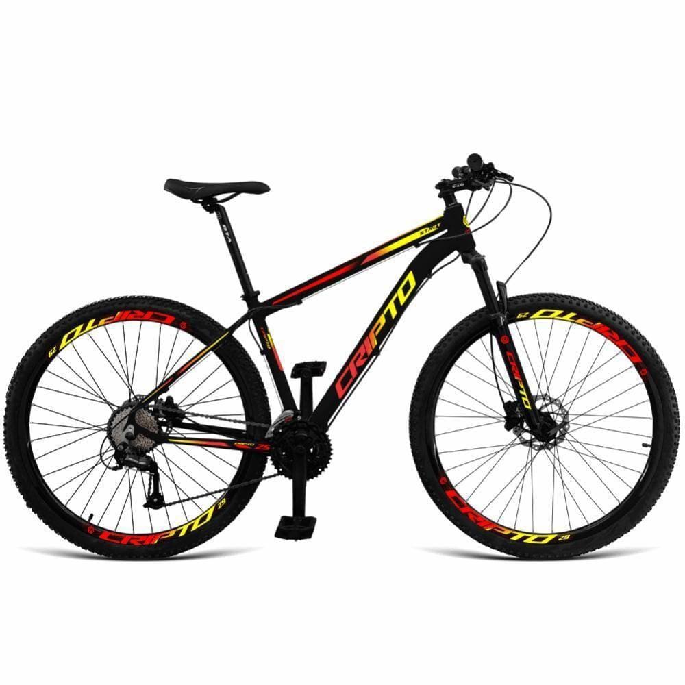 Bicicleta Aro 29 Cripto 27v Shimano Fr. Hidraulico Trava-k7 - 17” Preto-amarelo E Vermelho