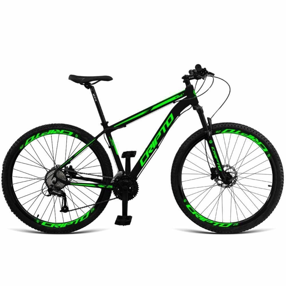 Bicicleta Aro 29 Cripto 24 Marchas Shimano E Freios A Disco - Preto-verde - 17" Preto-verde